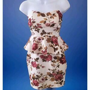 Rue 21 Strapless Mini Dress Floral Ruffle Cocktail Small
